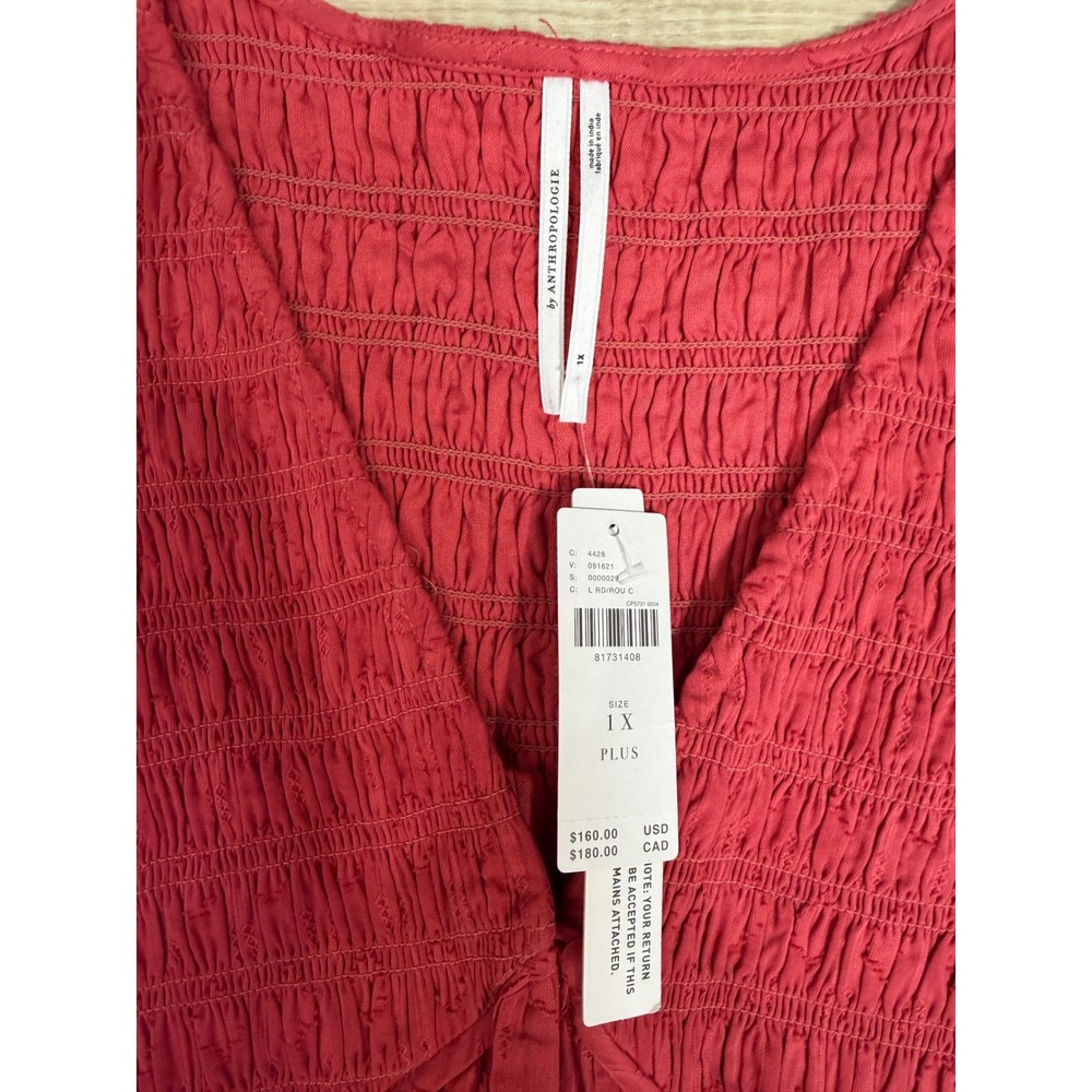 Anthropologie Smocked Ruffle Sleeve Dobby Maxi Dress Red 1X Plus NWT - Picture 6 of 11